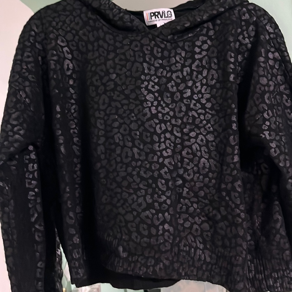 Threads of privilege cashmere black leopard/cheetah hoodie